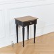 wood and black bedside table