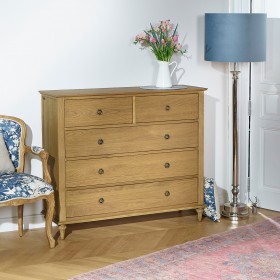 OLIVIA - Shabby chic oak chest of drawers, 5 drawers